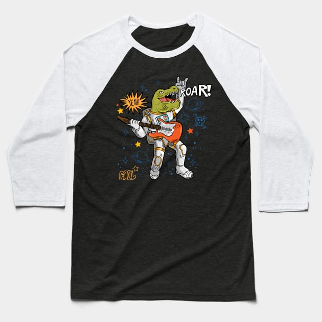 dinosaur astronaut roar Baseball T-Shirt by Mako Design 